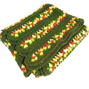 Handmade Crocheted Afghan Throw Green Gold Orange White 64X43" Blanket